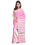 Baby pink hand woven cotton saree with blouse