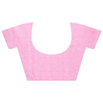 Baby pink hand woven cotton saree with blouse 5