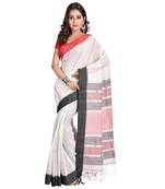 White hand woven cotton saree with blouse