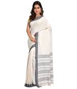 Off white hand woven cotton saree with blouse