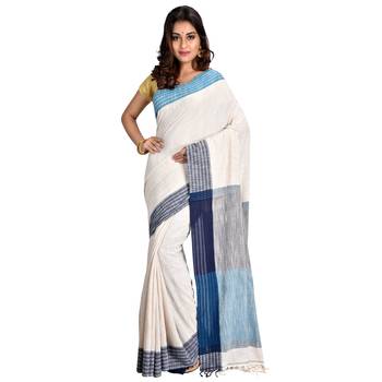 Off white hand woven cotton saree with blouse 1