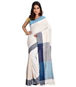 Off white hand woven cotton saree with blouse