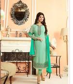 Green embroidered brasso semi stitched salwar with dupatta