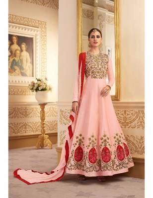 Pink embroidered maslin semi stitched salwar with dupatta 1