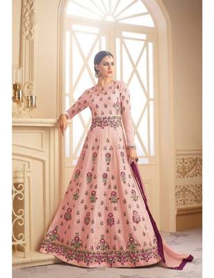 Pink embroidered fox silk semi stitched salwar with dupatta 1