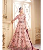 Pink embroidered fox silk semi stitched salwar with dupatta