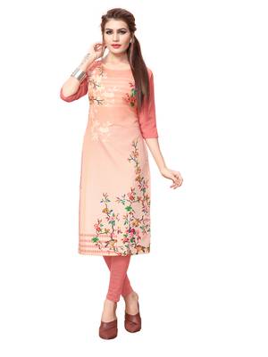 Peach printed crepe kurti 1