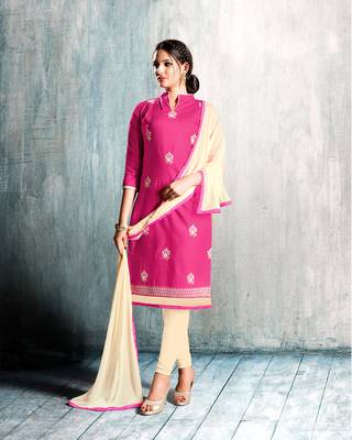 Pink embroidered cotton salwar with dupatta 1