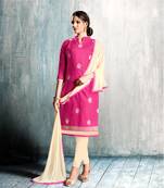 Pink embroidered cotton salwar with dupatta