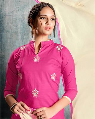 Pink embroidered cotton salwar with dupatta 2