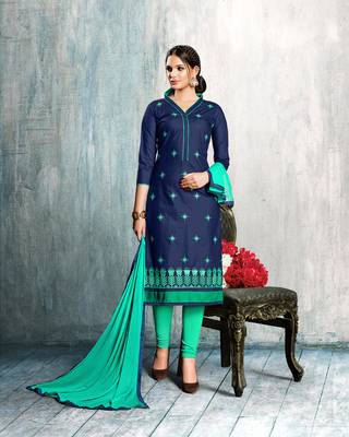 Navy-blue embroidered cotton salwar with dupatta 1