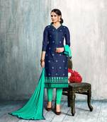 Navy-blue embroidered cotton salwar with dupatta
