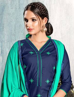 Navy-blue embroidered cotton salwar with dupatta 2