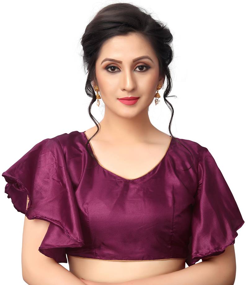 Wine plain Paper silk ruffle saree with blouse Vastrang 2827821