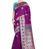 Magenta Woven Poly Silk Saree With Blouse