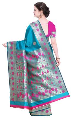 Turquoise Woven Poly Silk Saree With Blouse 3