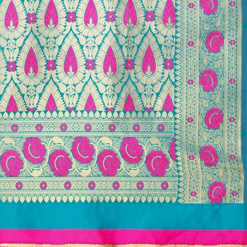 Turquoise Woven Poly Silk Saree With Blouse 5