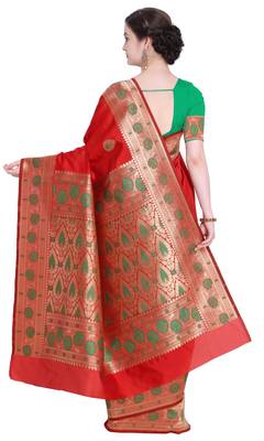 Red Woven Poly Silk Saree With Blouse 3