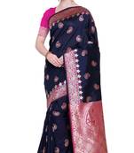 Navy Blue Woven Poly Silk Saree With Blouse