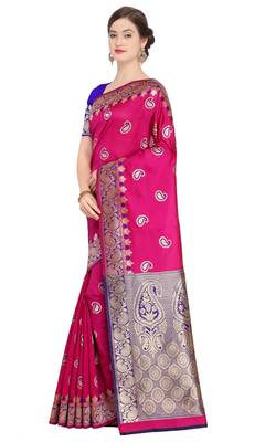 Pink Woven Poly Silk Saree With Blouse 2