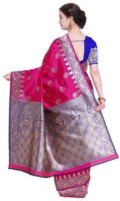 Pink Woven Poly Silk Saree With Blouse 3