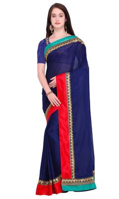 Navy Blue Embroidered Georgette Saree With Blouse 1