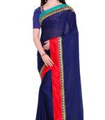 Navy Blue Embroidered Georgette Saree With Blouse