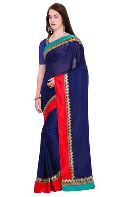 Navy Blue Embroidered Georgette Saree With Blouse 2