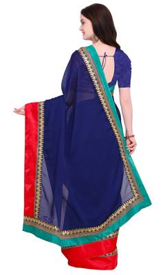 Navy Blue Embroidered Georgette Saree With Blouse 3