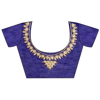 Navy Blue Embroidered Georgette Saree With Blouse 4