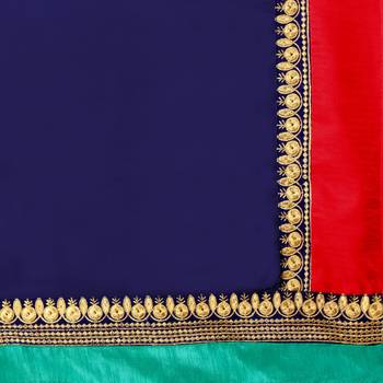 Navy Blue Embroidered Georgette Saree With Blouse 5