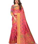 Peach woven jacquard saree with blouse