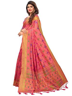 Peach woven jacquard saree with blouse 2