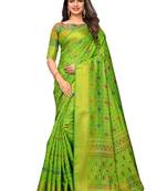 Green woven jacquard saree with blouse