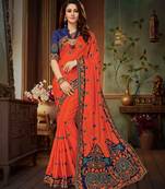 Orange embroidered art silk saree with blouse