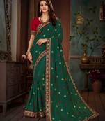 Dark green embroidered art silk saree with blouse