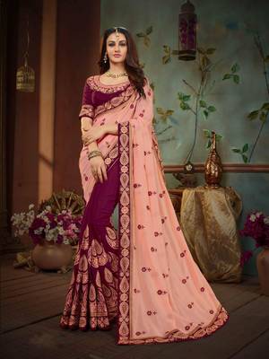 Maroon embroidered art silk saree with blouse 1