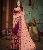 Maroon embroidered art silk saree with blouse