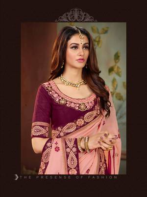 Maroon embroidered art silk saree with blouse 2