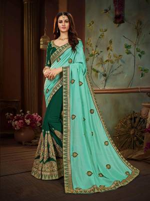 Green embroidered art silk saree with blouse 1