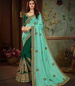 Green embroidered art silk saree with blouse