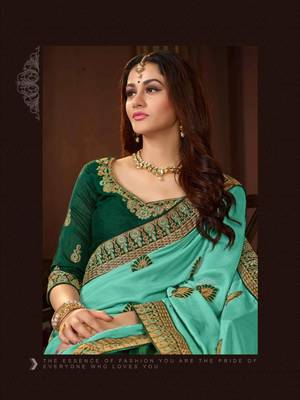 Green embroidered art silk saree with blouse 2
