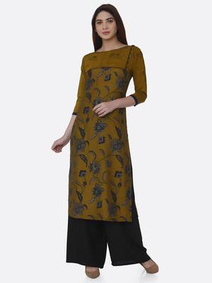Mustard printed viscose kurta set 1