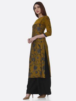 Mustard printed viscose kurta set 3