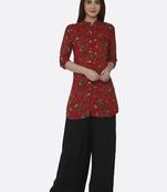Red printed rayon kurta set