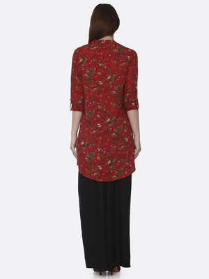 Red printed rayon kurta set 2