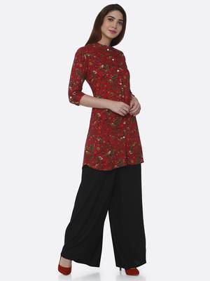 Red printed rayon kurta set 3