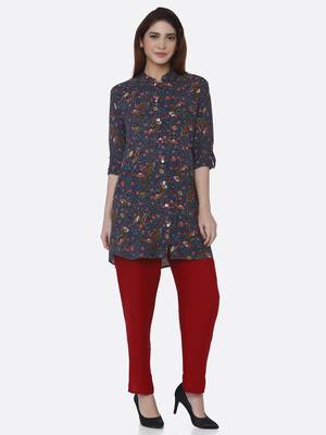 Blue printed rayon kurta set 1