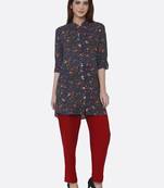 Blue printed rayon kurta set