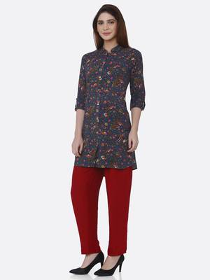 Blue printed rayon kurta set 3
